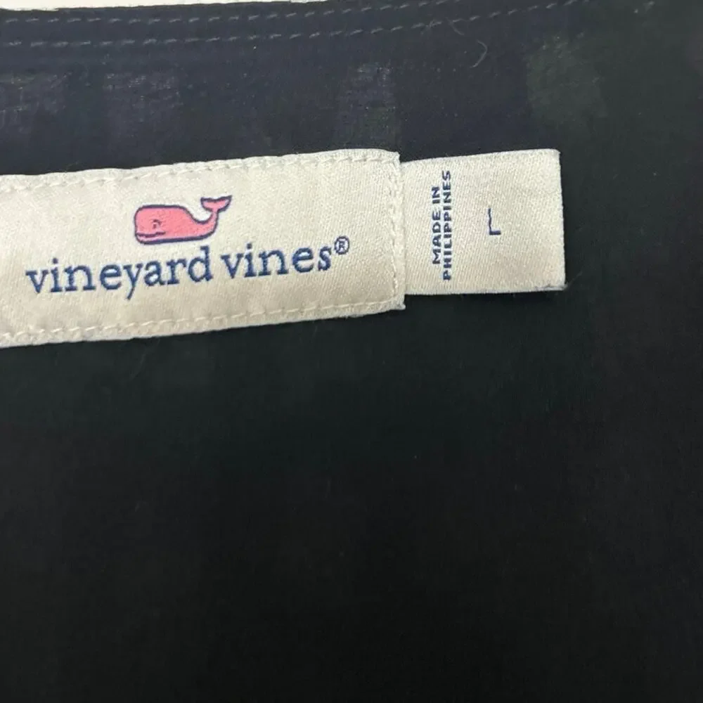 Vineyard Vines Black White Silk Blend Dress Large V Neck Long Sleeve Ruffle Hem - Picture 14 of 16